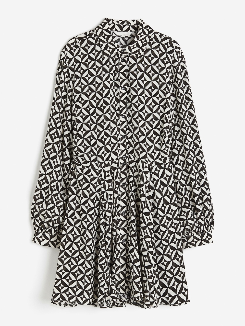 Black & White Geometric Button-Front Shirt Dress